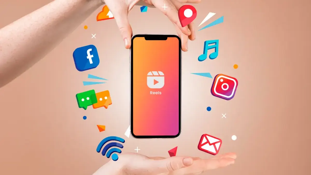 Telefon ekranında Reels ve sosyal medya ikonları